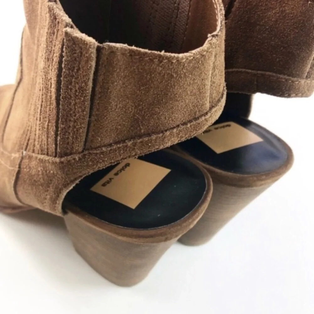 Dolce Vita Brown Leather Suede Booties Peep Toe - Picture 4 of 6